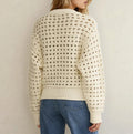 Open‑Knit Zip‑Front Cropped Cardigan Sweater