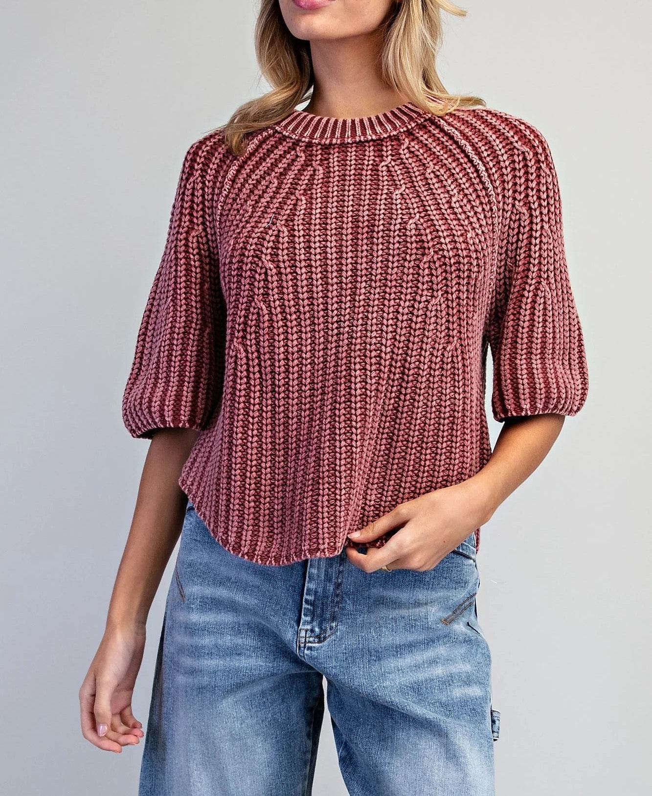 Boxy Cropped Short Sleeve Knit Pullover