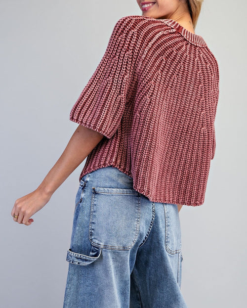 Boxy Cropped Short Sleeve Knit Pullover