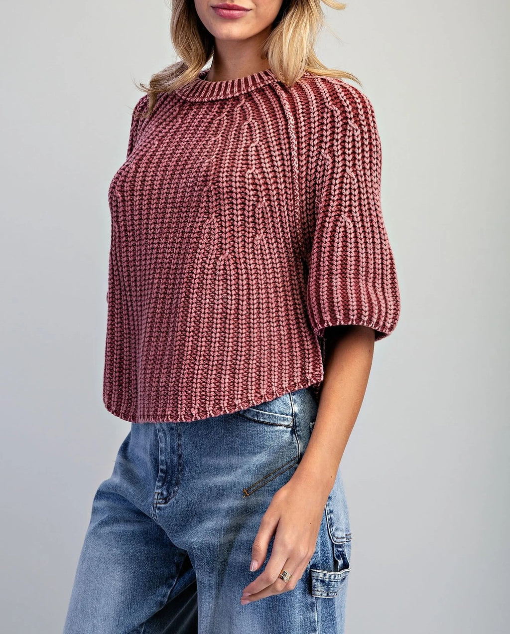 Boxy Cropped Short Sleeve Knit Pullover