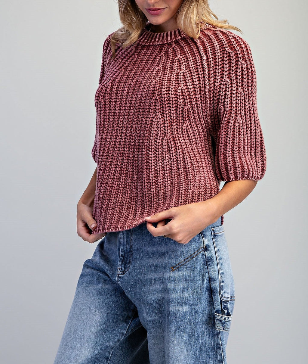Boxy Cropped Short Sleeve Knit Pullover