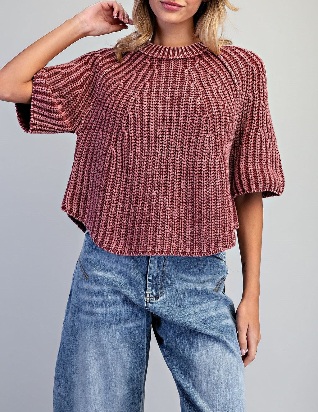 Boxy Cropped Short Sleeve Knit Pullover