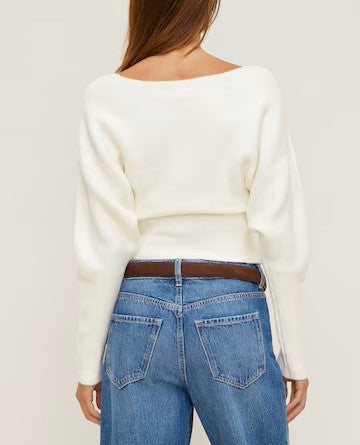 Cinched Boat‑Neck Dolman Sleeve Knit Sweater