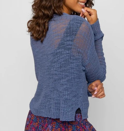 Cropped Semi‑Sheer Knit Long Sleeve Top