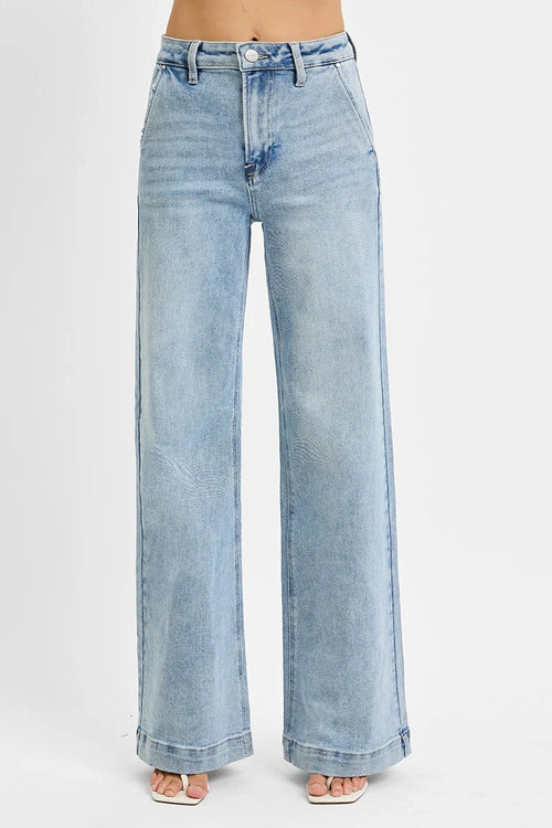 High‑Rise Wide‑Leg Jeans With Slanted Pockets